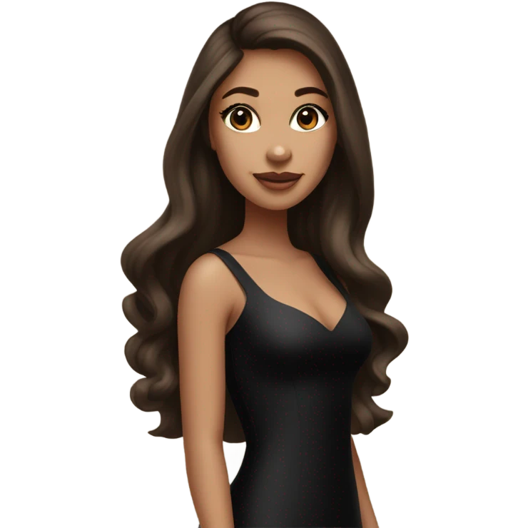 Fair skin Girl wearing long black bodycon dress with lashes and makeup on and long straight brown silky hair and wearing black heels emoji