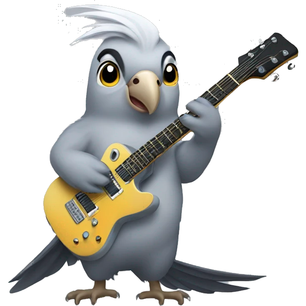 All grey cockatiel playing electric guitar emoji