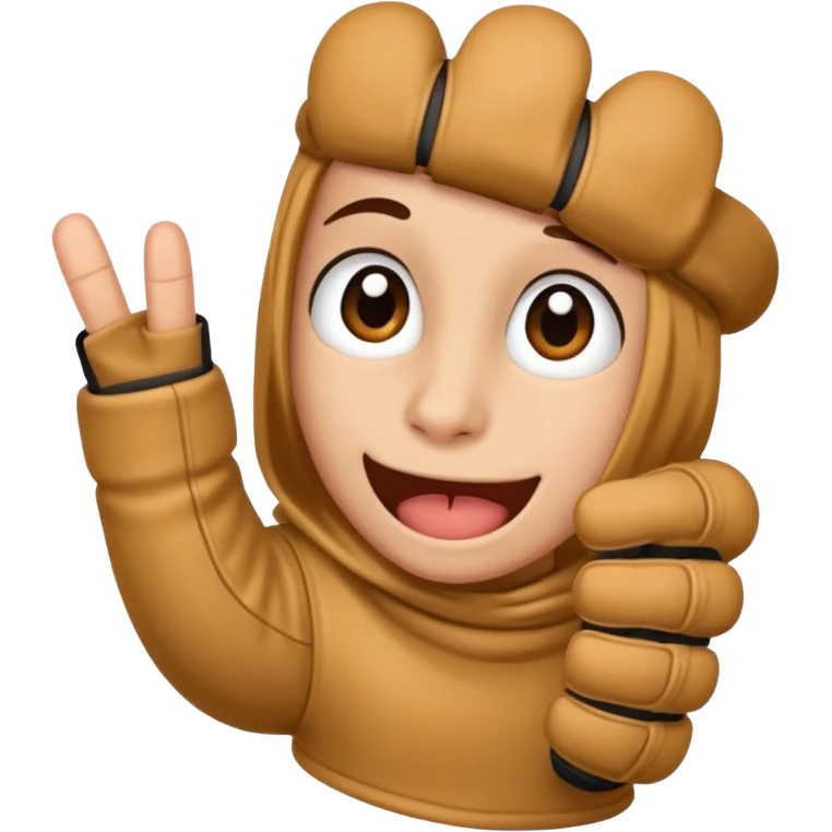 Middle finger emoji wearing fingerless gloves emoji