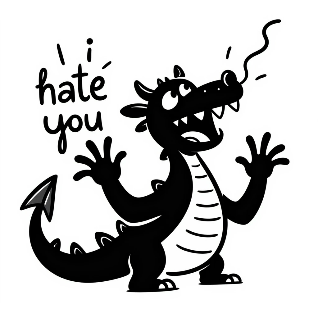 Angry dragon with the text "I hate you" emoji