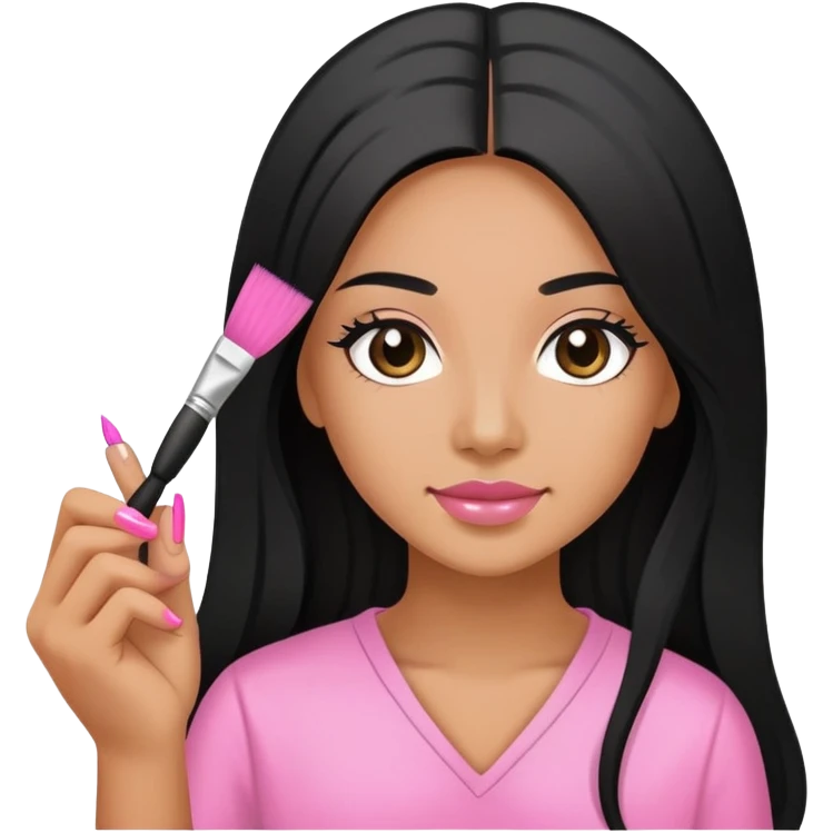 Pink Nail Tech with black long hair holding small acrylic brush emoji