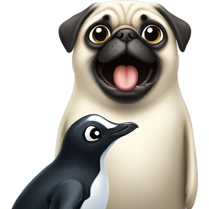 Pug biting penguin emoji