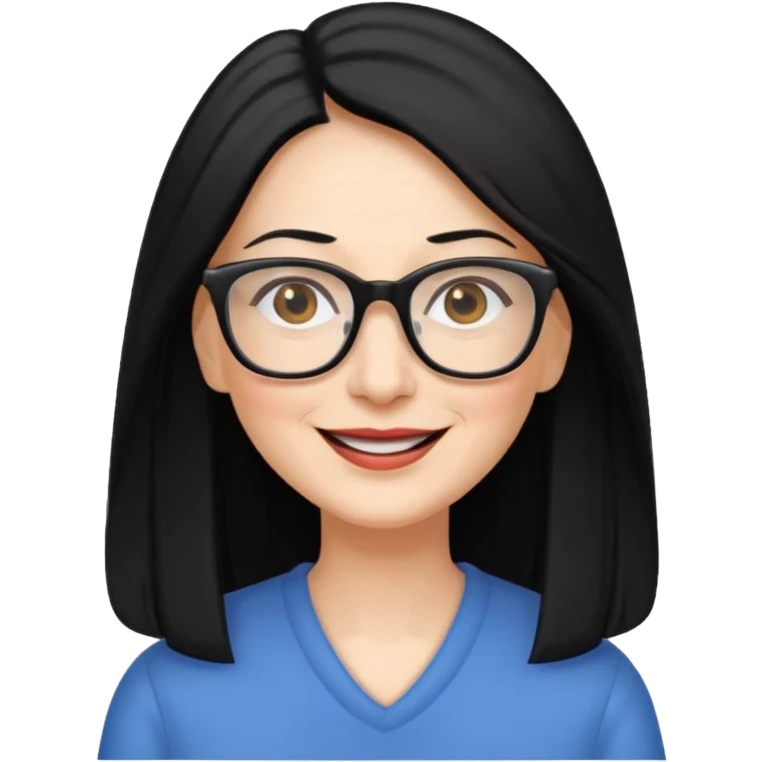 woman in her 50s, long straight black hair, wearing glasses, cheerful look emoji