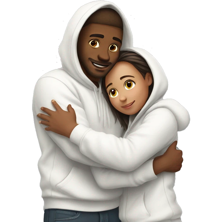 An emoji of a man wearing a white hoodie, standing next to his sister. He is hugging her warmly, showing a close sibling bond emoji