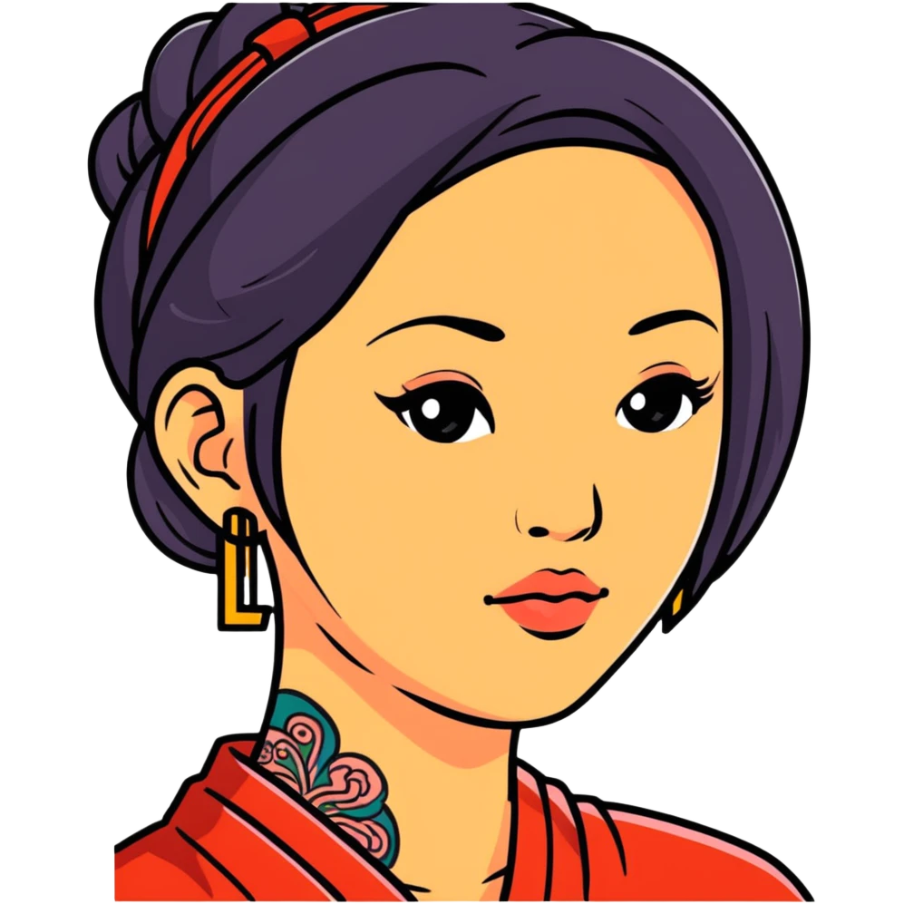 Asian woman with LV tattoo on left cheek emoji