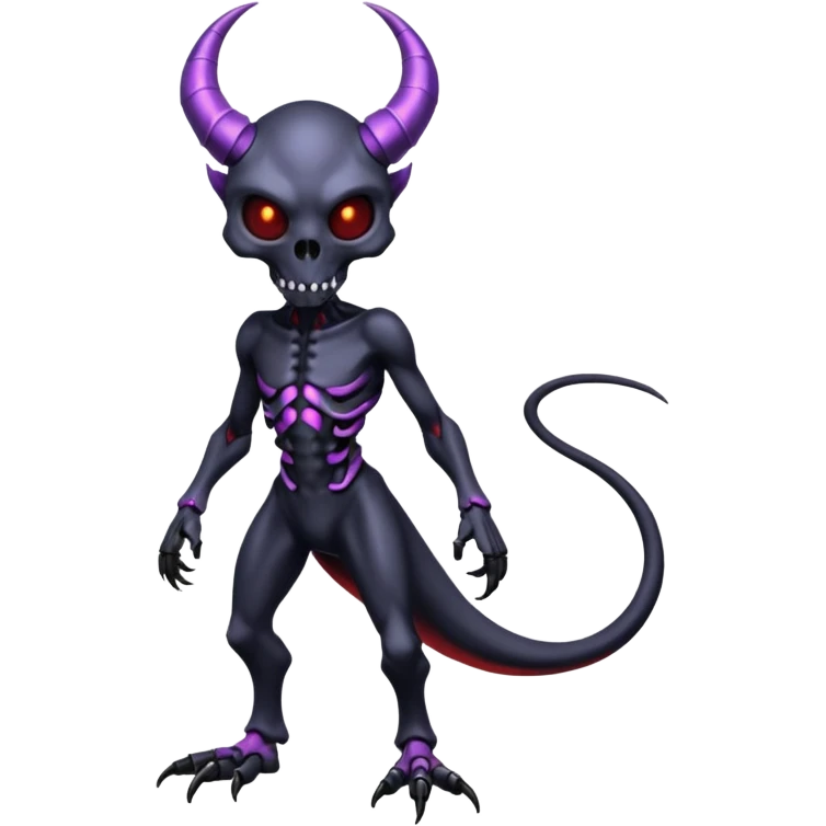 Shiny Horned Futuristic Badass Demonic Spectral Dusky Spooky Skull-faced Cool Hot Stylish Handsome Alien-Salandit-Darkrai-Genesect-Fakémon-fusion (full body) emoji