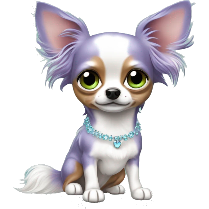 Lilac merle chihuahau long hair with ice blue eyes and red white long hair chihuahua eith green eyes emoji