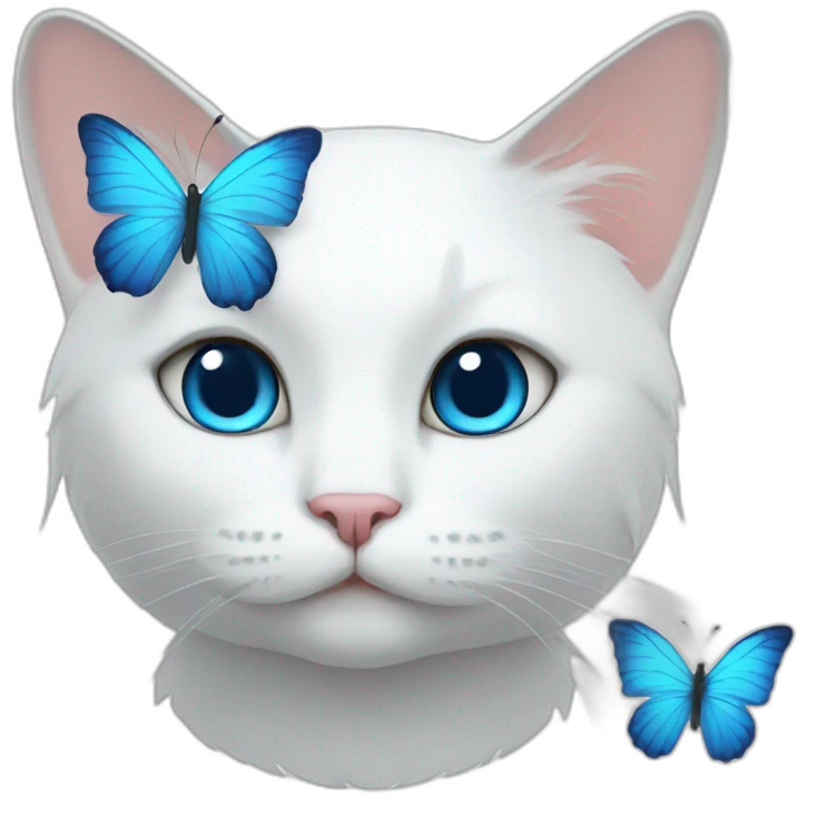 a white cat with blue butterfly wings emoji