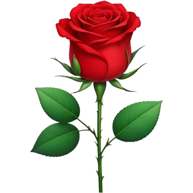 Generate a high-quality image of a single rose flower with stem and leaves, realistic color and shading, smooth gradient colors, no human figures, no facial features, no brand markings, simple white background, high-resolution.
 emoji