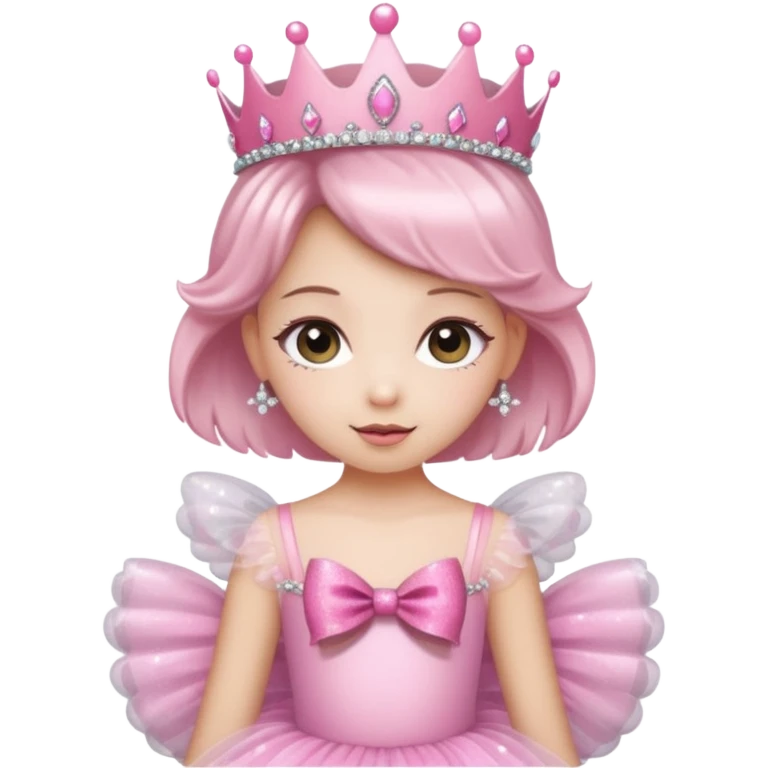 cute girl wearing a tutu, tiara, and a pink glittery bow emoji