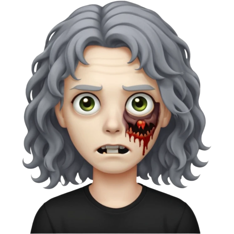 zumbie cabelo ondulado de camisa preta emoji