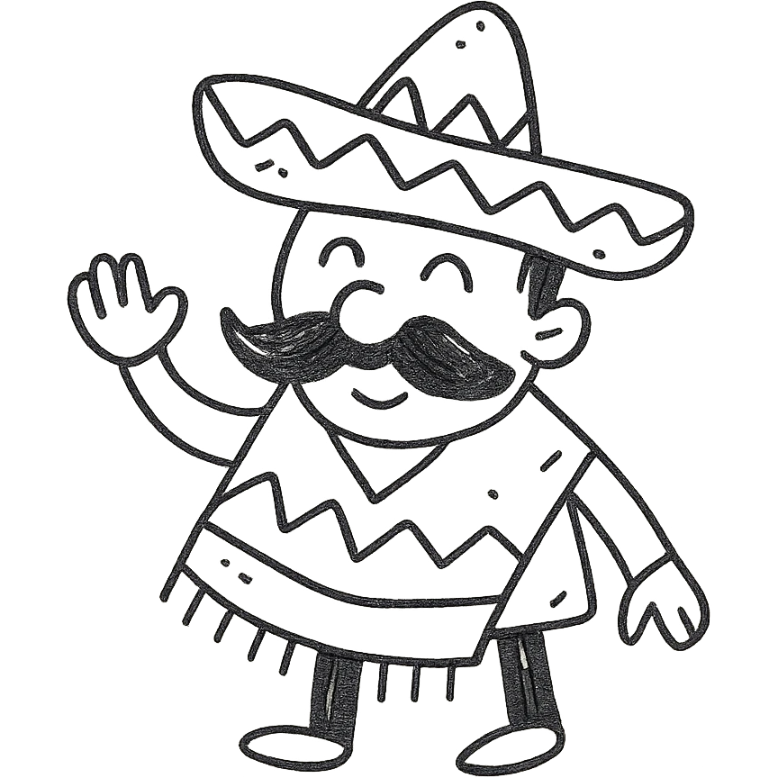 hand-drawn outlined funny Mexican character emoji