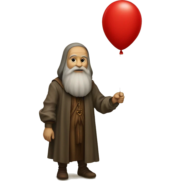 leonardo da Vinci holds a red balloon in his hand emoji