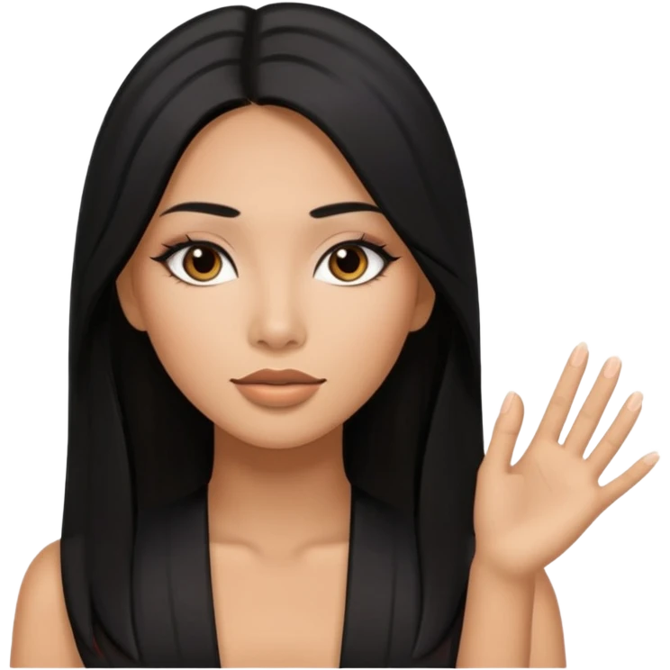 Tan, baddie with Asian and Latina features, long straight black hair, makeup emoji