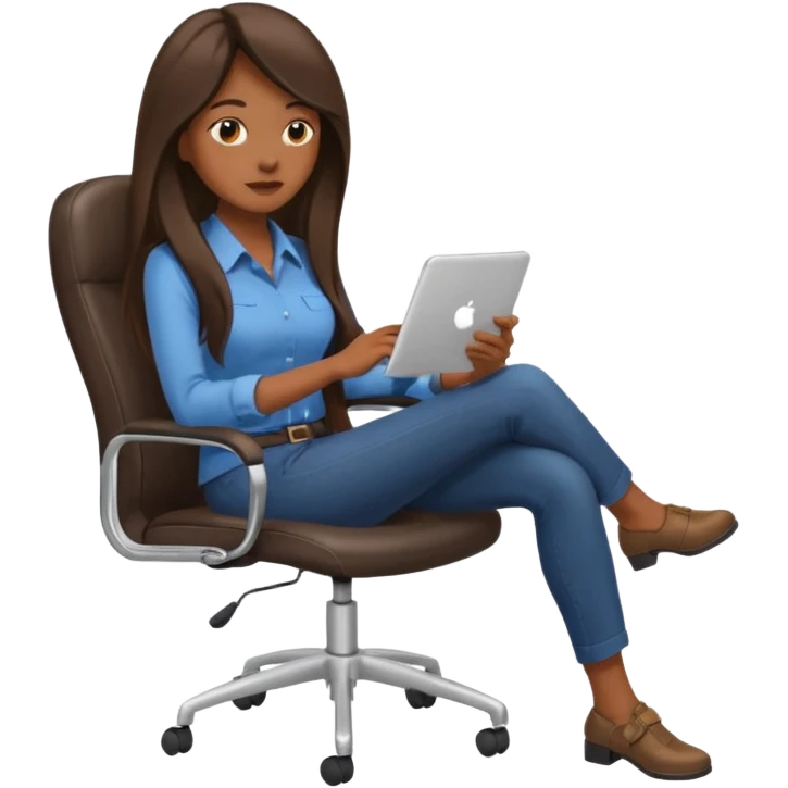 Woman from the Back of head with long hair sitting on an office chair googling emoji