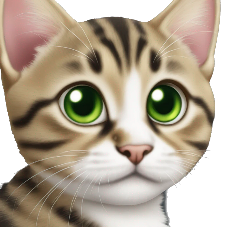 Tabby kitten with big green eyes playing emoji
