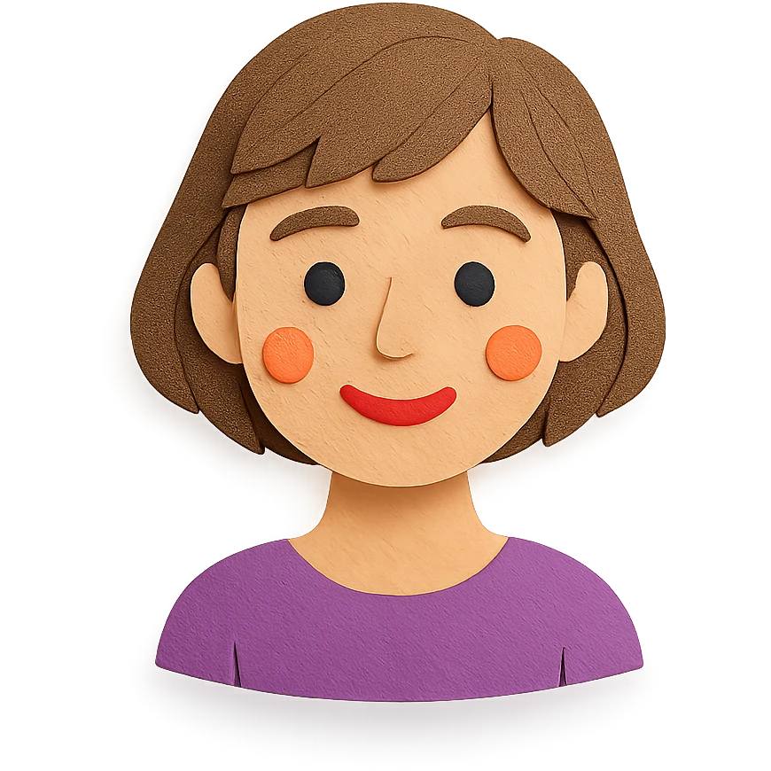 woman with short brown hair in paper craft style emoji
