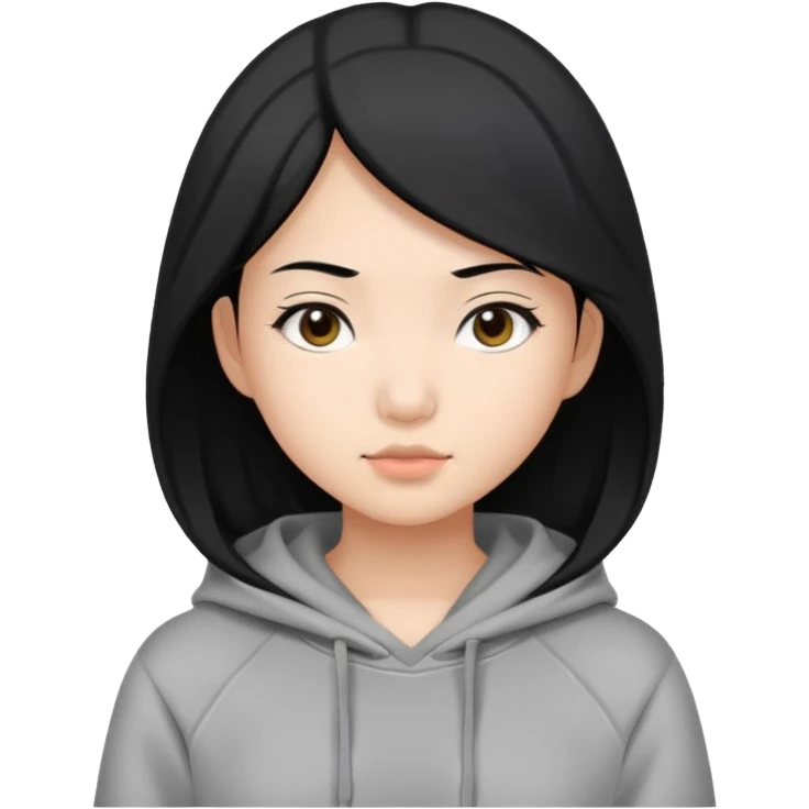 asian girl in grey hoodie, with black hair emoji