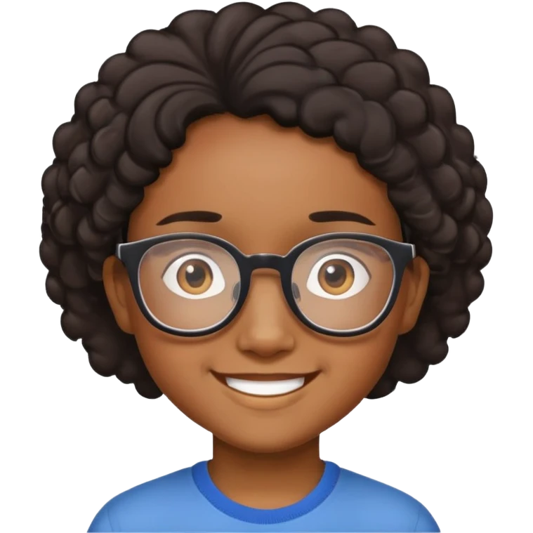 "- Nam
- 10 tuổi
- Da nâu
- Tóc ngắn, xoăn nhẹ, đen
- Cười tươi
- Đeo kính
" emoji