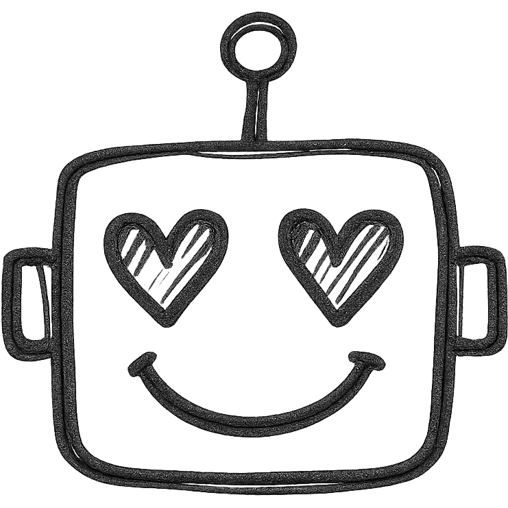 a happy robot face with heart eyes emoji