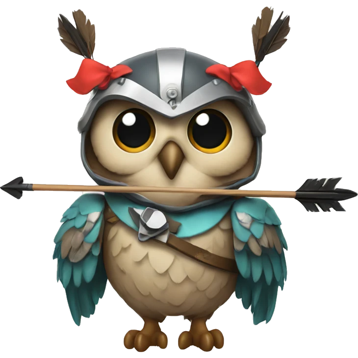 owl, wearing bow and arrows, helmet emoji