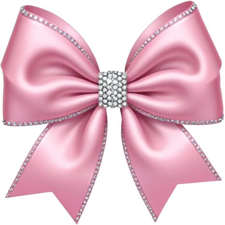 Cutesy pink bow emoji. Shiny baby pink satin ribbon. It's silver glitter sparkles on it. Shiny with rhinestones and shadowed to look three-dimensional emoji