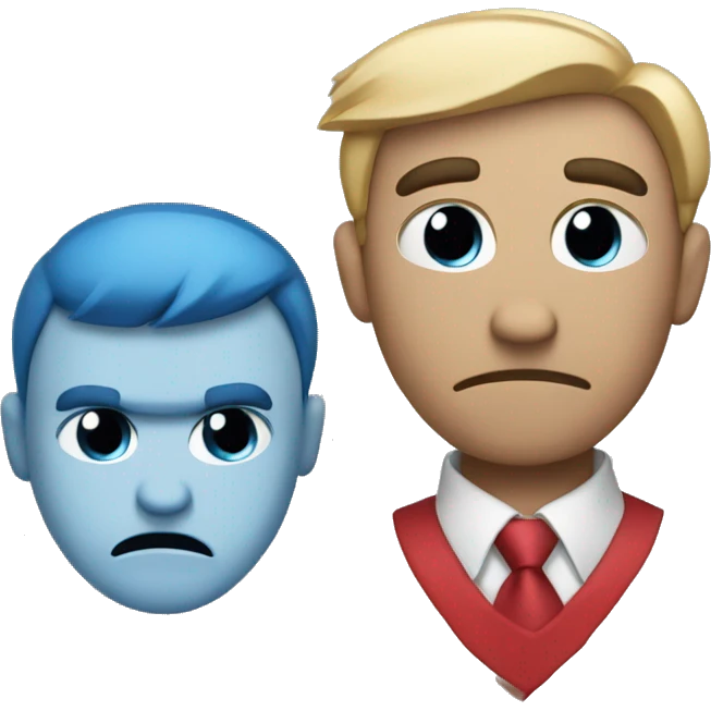 Marvin with a cutten hair and red shirt with a blue tie and angry emoji