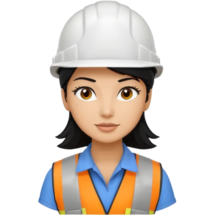 Constructora mujer con casco blanco y pelo negro  emoji