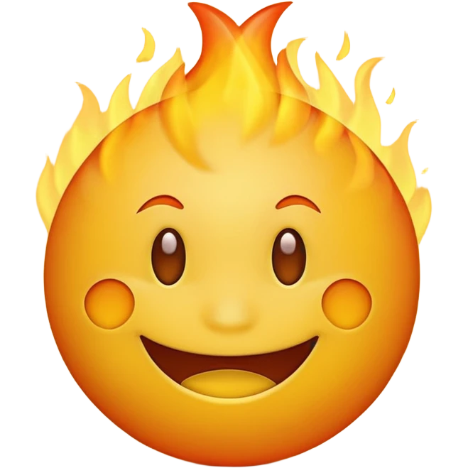 simple smiling yellow emoji with fire behind them emoji