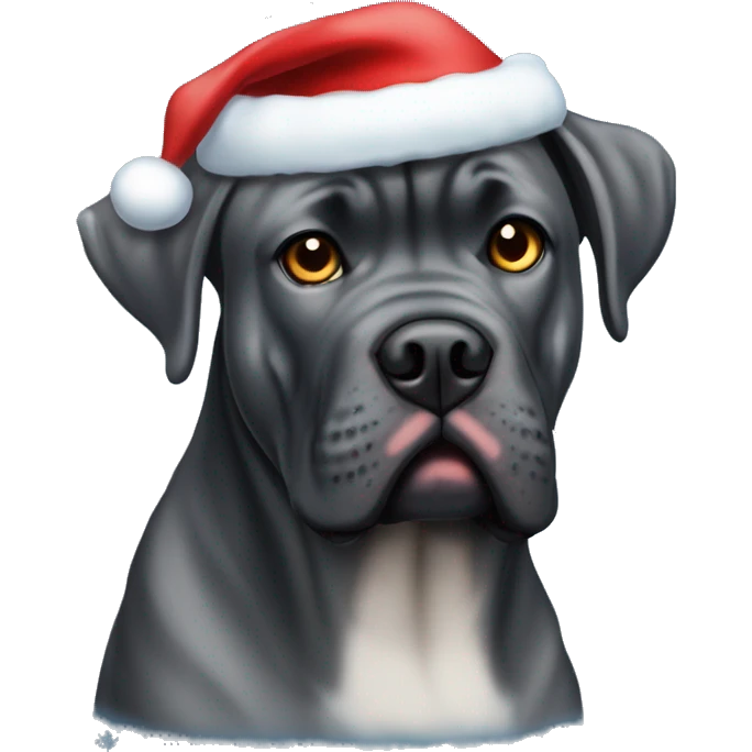 Cane corso blue brindle in a Christmas hat  emoji