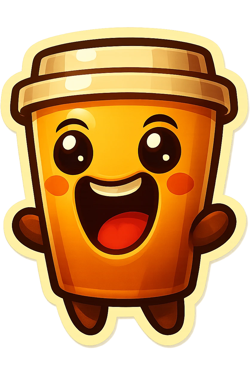 Tall coffee cup, wild, over the top, excited, big eyes, big mouth emoji