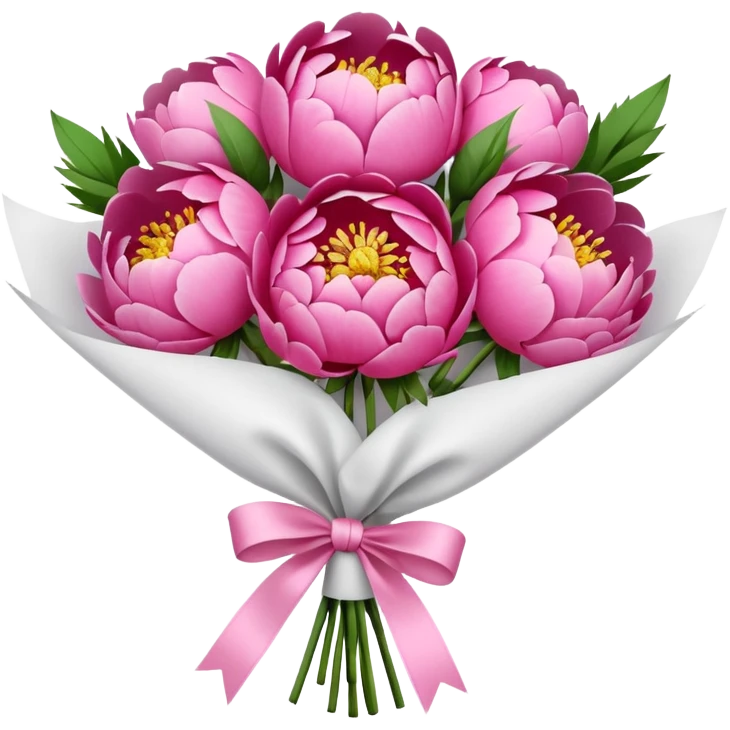 Bouquet of pink flower peony wrapped in white paper emoji