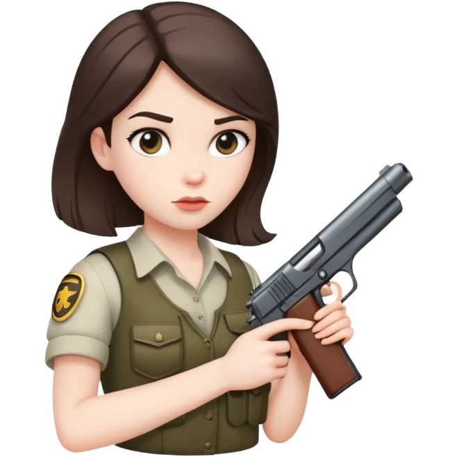 White, brunette girl with gun to side of head emoji