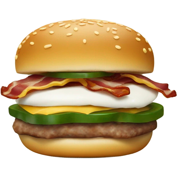 Hamburger with mozzarella cheese, jalapeños and bacon and emoji