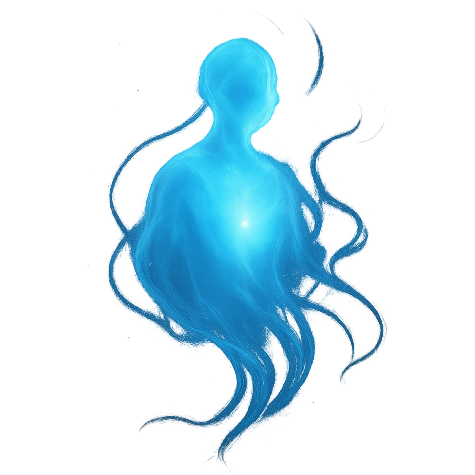 soul represented as a glowing blue spirit, ethereal and floating, mystical and luminous emoji