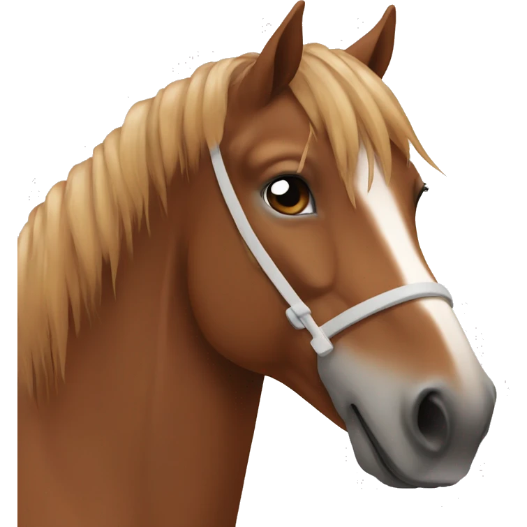 Brown horse with brown mane eating a carrot and small white marking on head emoji