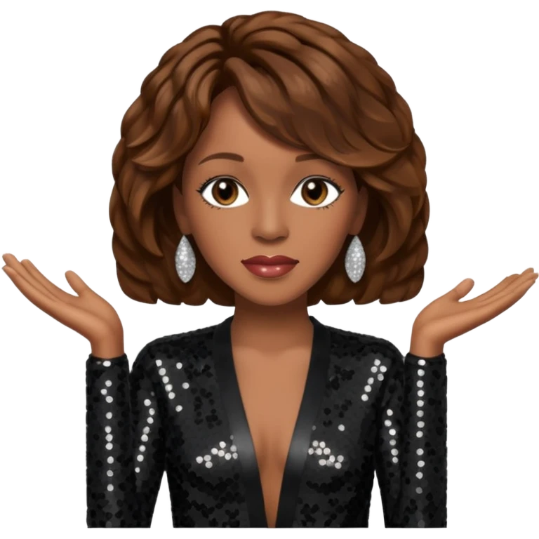 Whitney Houston with brown hair, black sequin outfit emoji