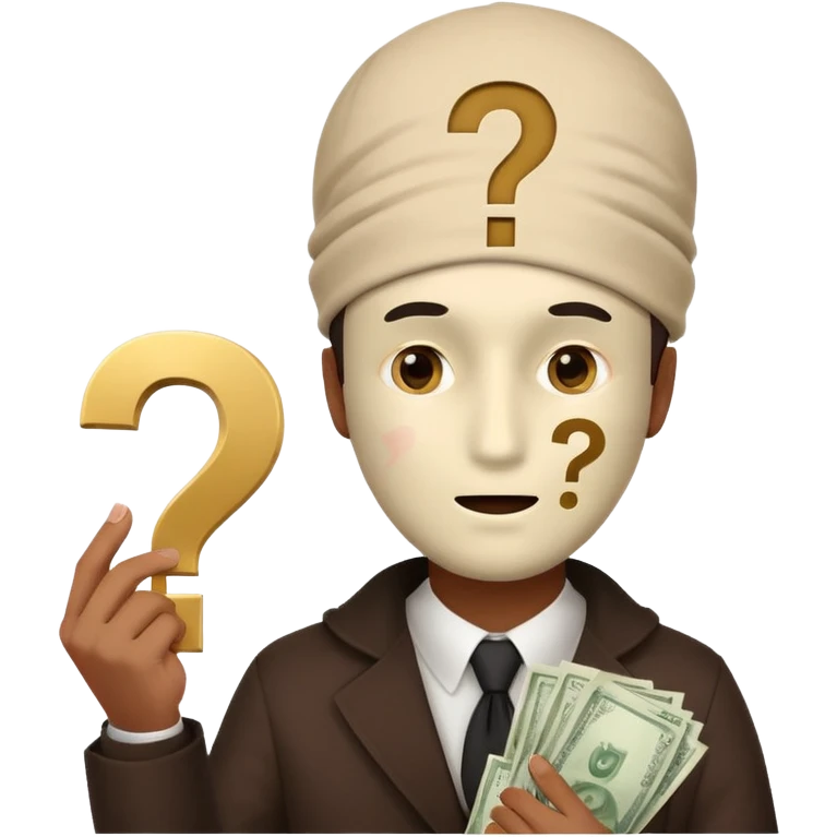 mistery person man with money face covered question mark emoji