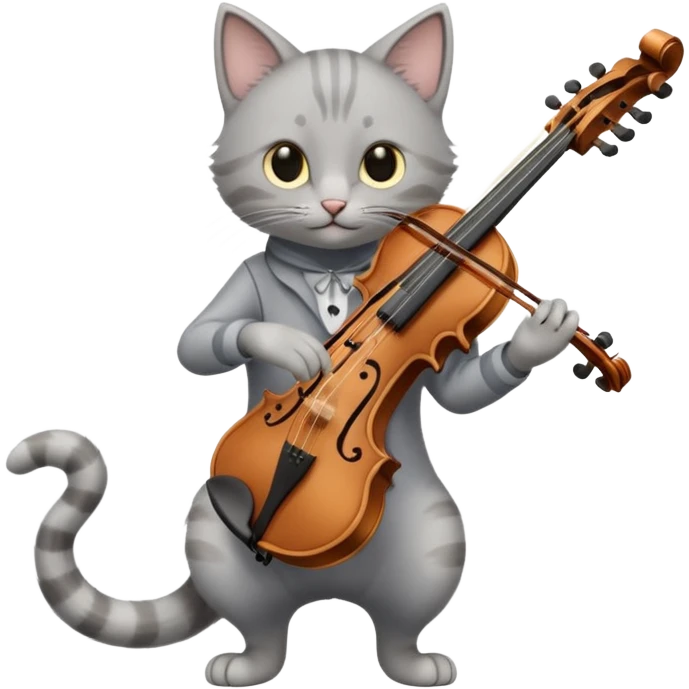 thin grey cat play violin, long full body emoji