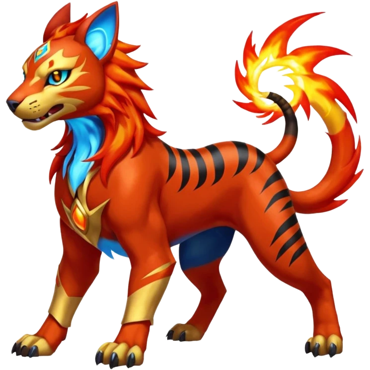 Shiny Glowing Legendary Epic Pyroar-Torracat-Luxray-Tigress-Houndoom-Liger-Hybrid-Fakemon-hybrid-Creature (full body) emoji