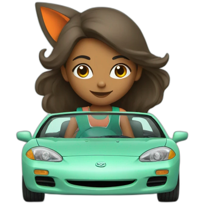 girl with fox years driving a mint mazda emoji