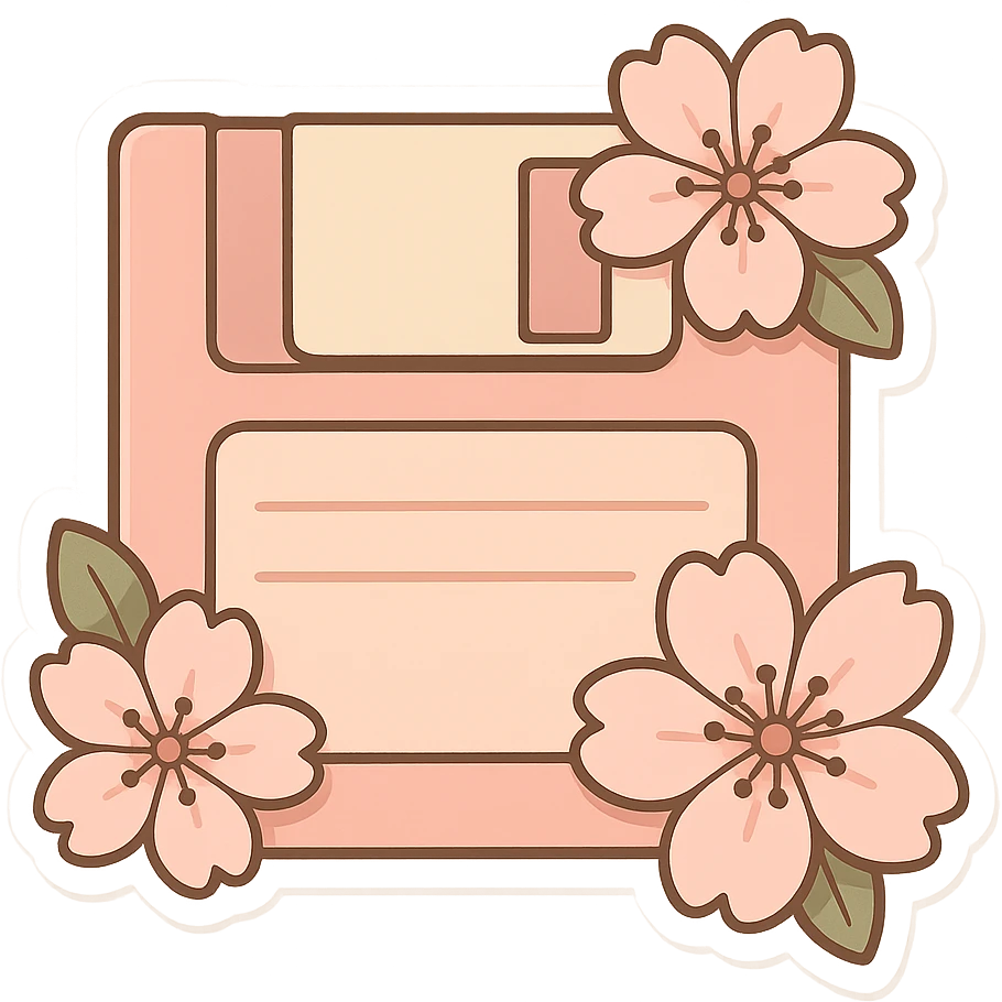 Floppy disk with sakura for retro-tech aesthetic emoji