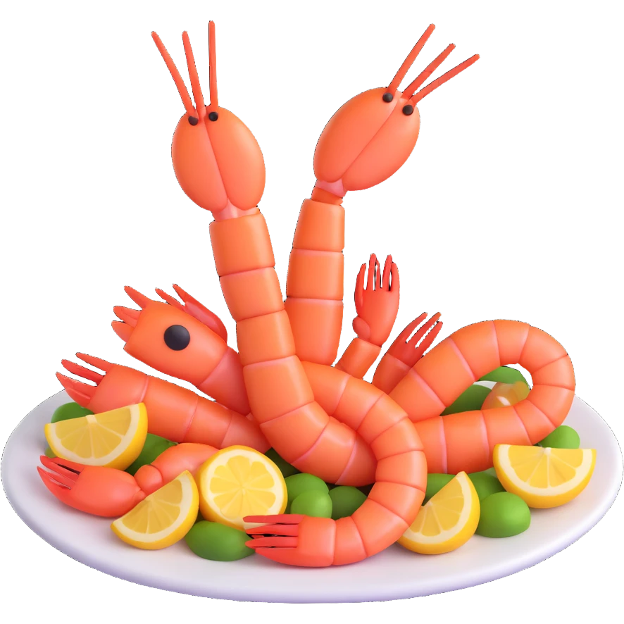 realistic cooked shrimp, 3D emoji style emoji