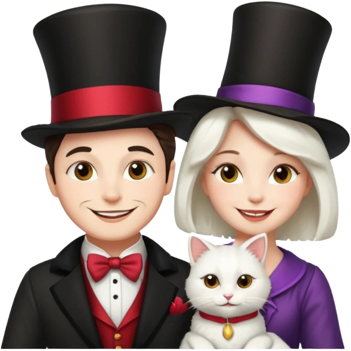 magician couple and their pet cat emoji