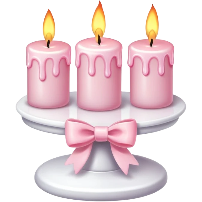 light pink burning candles with bow on white stand emoji
