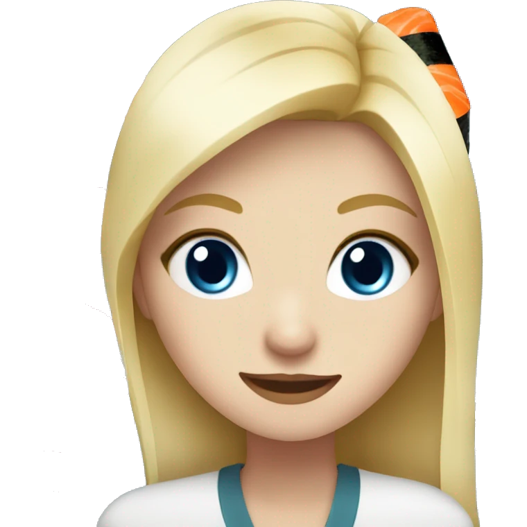 Blonde white girl with blue eyes eating sushi with friends emoji