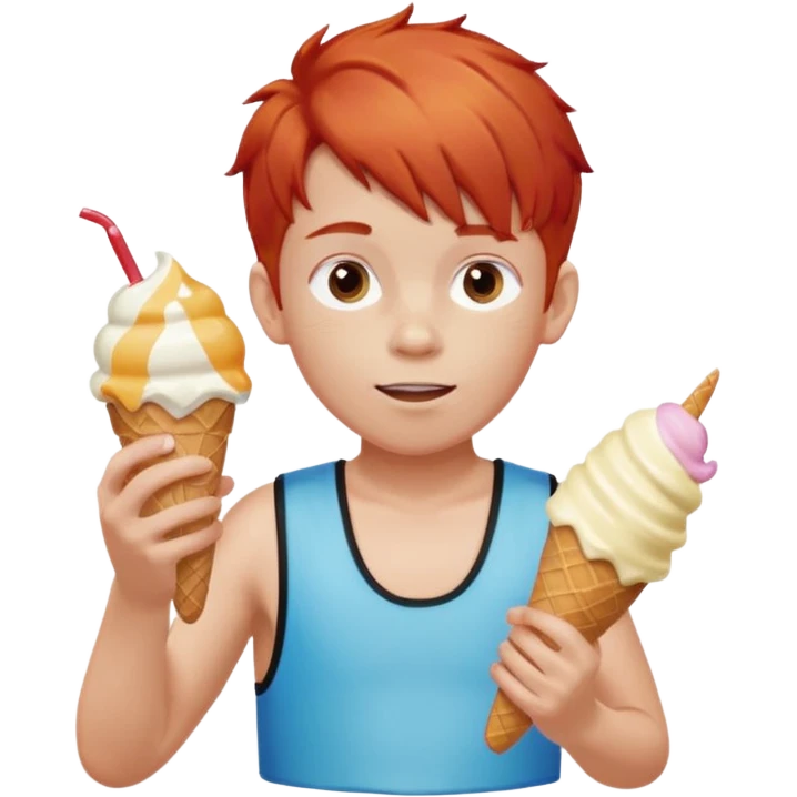 boy kid red haired wearing arm floaties, eating ice cream emoji