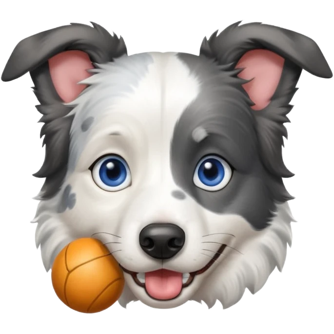 Create bordercollie blue merle with one eye blue and other brown, also give her ball in mouth emoji