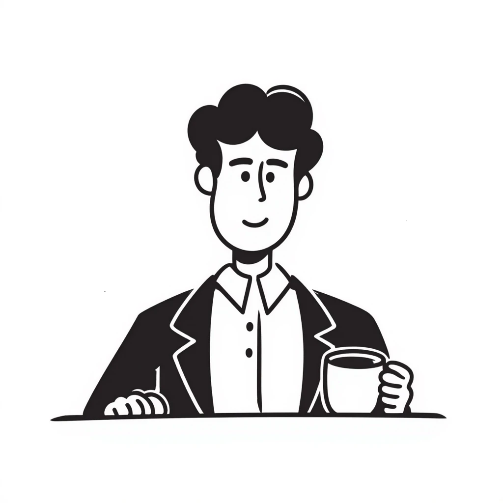 Office boss sitting at desk with coffee mug, looking authoritative emoji