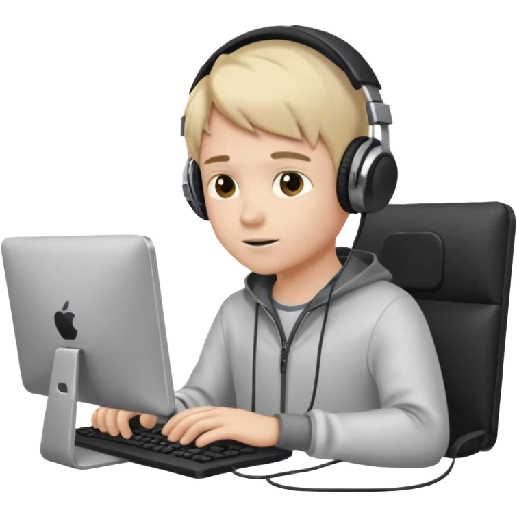 boy with headphones working on a computer emoji
